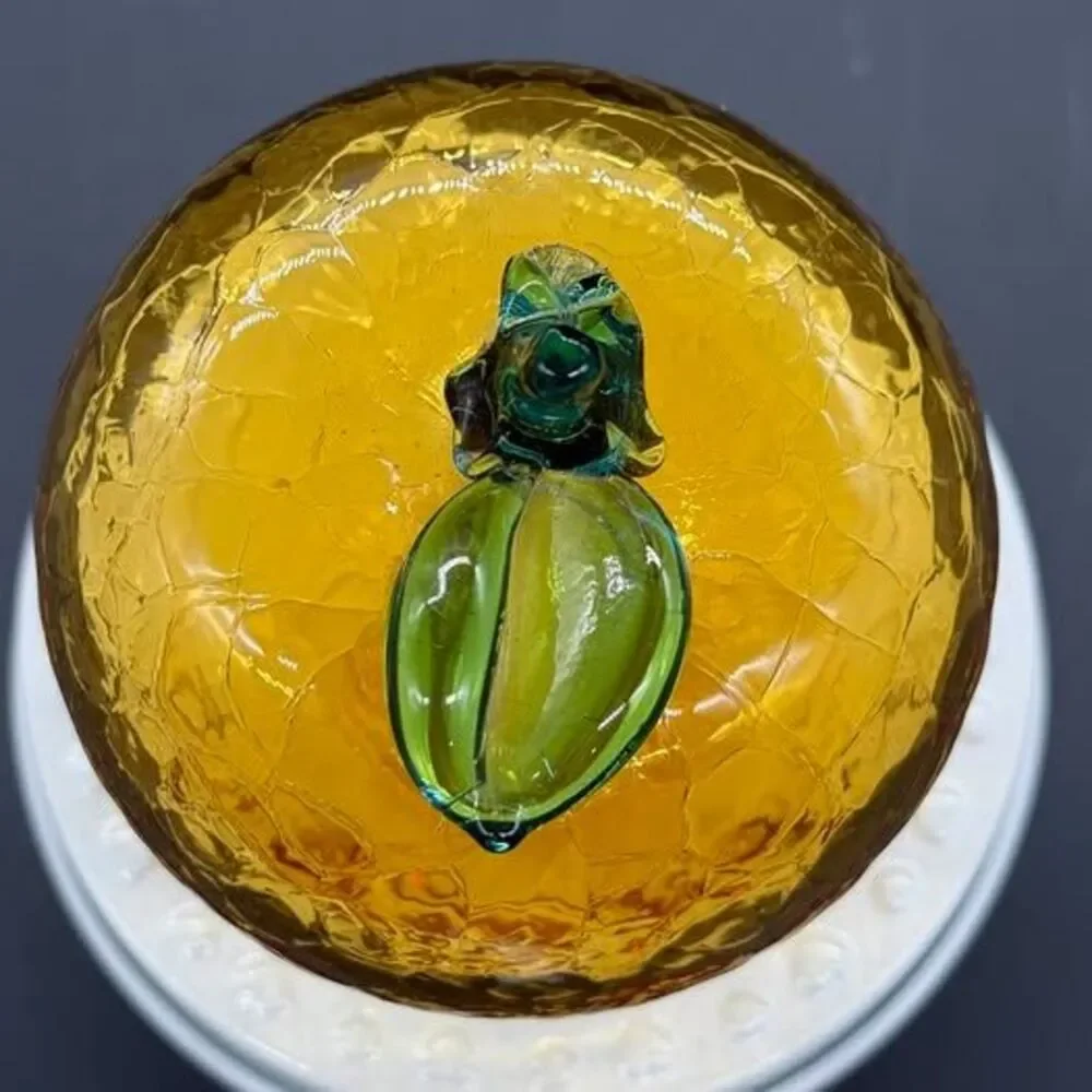 Vintage Amber Crackle Glass Apple Decor